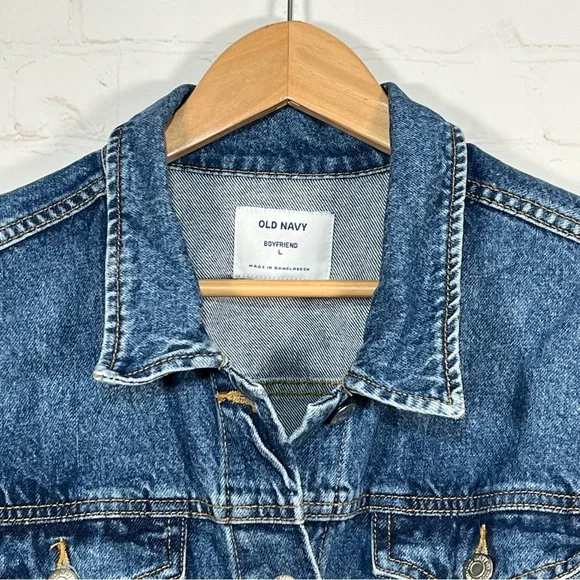 Old Navy Boyfriend Trucker Denim Jean Jacket Womens Size Large Blue - Picture 3 of 11